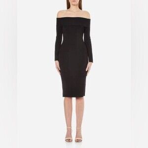 T by ALEXANDER WANG Black Stretch Fitted Off The Shoulder Dress Size Small.